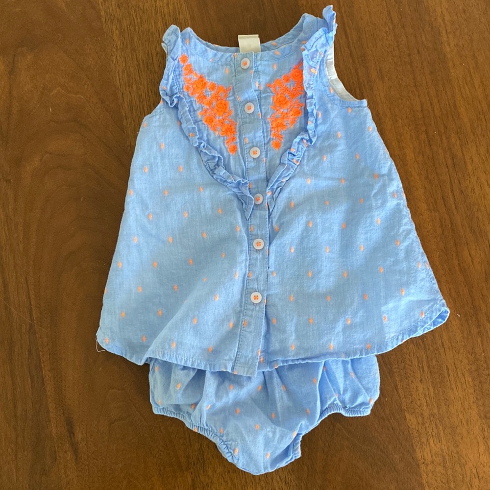 Tucker + Tate Matching Summer Tunic Top and Bloomers in Blue and Neon Orange